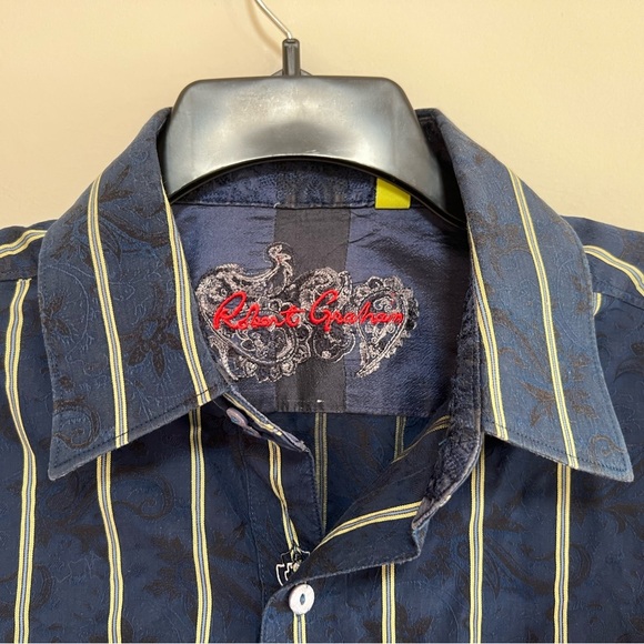 Robert Graham Knowledge Wisdom Truth Mens Button Down Navy Stripe, size XL - Picture 3 of 7